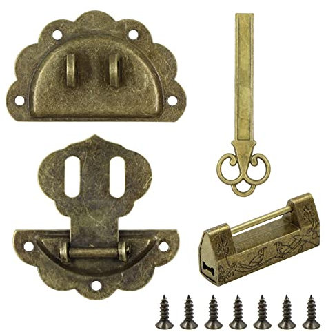 Cadenas Loquet Hasp Boucle Serrure - Vintage Design Alloy Latch Retro Style Mini avec vis et clé, à verrou rétro pour boîte bijoux en bois Tiroir Boîte Armoire décorative, décoratifs cabinet