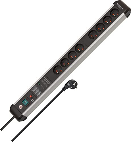 Brennenstuhl Premium-Protect-Line Steckdosenleiste 8-Fach, 3m | Mit Überspannungsschutz 60.000 A, mit Schalter, Made in Germany, silber/schwarz