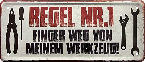 Blechschild ''Regel NR.1 Finger weg von meinem Werkzeug'' 28x12cm Geschenk Lustige Sprüche Feier Vintage Retro Geburtstag Deko Party Überraschung Fan Mechaniker Auto Motorrad Werkstatt