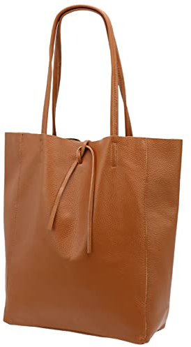 SH Leder ® Damen Echt Rindleder Shopper mit Innentasche in vielen Farben Schultertasche Henkeltasche 37x29cm Kora G266 (Cognac)