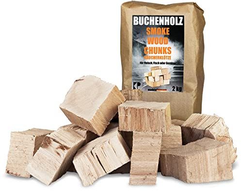 Räucherklötze Smoker Grill Chunks für BBQ Buche Räuchern 2 kg XXXL Räucherofen Wood Grillen Smoken Zubehör Smoke Raeuchern Feuerschale Chips Kingpower