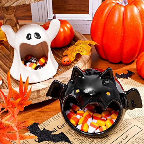Whaline 2 Stück Halloween Sü?igkeiten Geschirr Halter Fledermaus Geist Keramik Schale Halloween Kerzenhalter Niedliche Sü?igkeiten Schüssel Urlaub müde Tablett Dekoration für Sü?es oder Leckereien