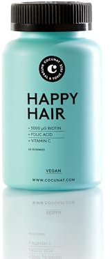 COCUNAT - Happy Hair | Vitaminas para el cabello | Previene la Caída del Cabello | Fortalece y Estimula el Crecimiento | Biotina | Resultados en 6 Semanas | 60 uds