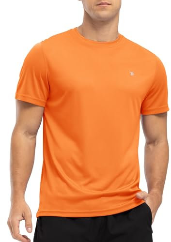 YSENTO Mens Running Sports Gym T-Shirts UV Quick Dry Rash Guards Short Sleeve Training Athletic Swim Tops(Orange,2XL)