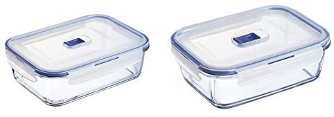 Luminarc Pure Box Active Récipient rectangulaire hermétique - 197cl Bicolore & Pure Box Active - Boîte de Conservation hermétique en verre, rectangulaire, 1,22 L