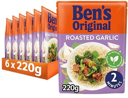 BEN'S ORIGINAL Roasted Garlic Microwave Rice, Bulk Multipack 6 x 220g pouches