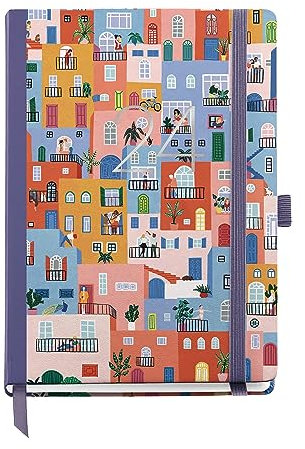 Miquelrius - Jahreskalender 2024, Tagesansicht, Größe Journal 122 x 168 mm, fester Einband, genähter Einband, Gummiverschluss, Spanisch, Englisch und Portugiesisch, Dorf mit silbernem Stamping