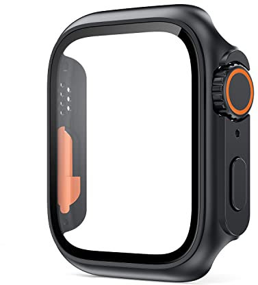 DAVNO Funda resistente para PC para Apple Watch Case 45 mm 41 mm 44 mm 40 mm 42 mm 38 mm apariencia de vidrio actualización ultra iWatch serie 8 7 SE SE2 6 5 4 3 (color: negro, tamaño: 38 mm)