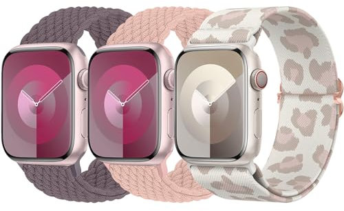 Delidigi 4 Stück Geflochtenes Armband Kompatibel mit Apple Watch Armband 40mm 41mm 42mm 38mm Damen Herren, Verstellbar Elastisches Nylon Armband für iWatch SE 3 2 1, Series 11 10 9 8 7 6 5 4 3 2 1