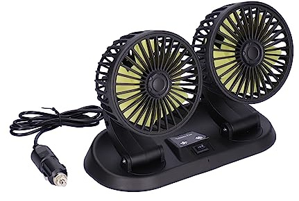 Acouto Dual Head Fans, Portable Electric Car Fan 360¡ã Rotatable Double?Head 5 s 2 Speeds Cooling Fan For Car Home Office (12V (yellow fan))