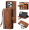 UEEBAI Hülle für iPhone 15 Pro Max 6.7 inch, Vintage Reißverschluss Handyhülle PU Leder Klapphülle Silikon Bumper mit 9 Kartenfächer Standfunktion Geldbörse Trageband Schutzhülle Wallet Case - Braun