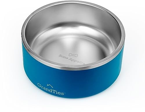GrandTies Stainless Steel Dog Bowl | Engraved Reusable BPA-Free Insulated Pet Feeder | Large Heavy Duty Non Skid Spill Proof Dog Dish | Outdoor Water Bowl (64oz, Cobalt Blue)