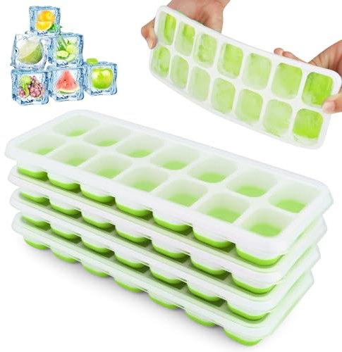 4 Piezas Cubiteras para Hielo con Tapa, Moldes de Cubitos Hielo, Moldes de Cubitos de Hielo con Tapa a Prueba Polvo, para Bebés, Cola, Cócteles, Whisky, Agua (Verde)