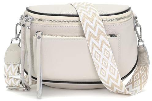 LANXINGLUO umhängetasche Damen Bauchtasche Damen Leder Brusttasche Damen klein crossbag Damen breiter Gurt Mehrschichtiges Design mit Münzfach beige