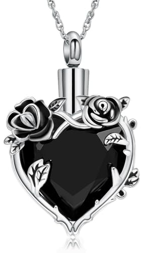 AIWENXI Crystal Cremation Jewellery Rose Flower Heart Urn Necklaces for Ashes for Women Memorial Human Ashes Pendant Keepsake Jewelry