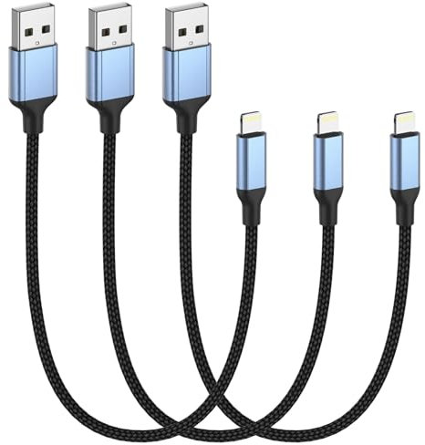2FT iPhone Charging Cable, 3-Pack [MFi Certified] USB to Lightning Cable 2ft for Car Fast Charging Braided Short iPhone Cord Compatible with Apple iPhone 14/13/12/11Pro/X/XR/8/7/6s/Plus/SE/iPad