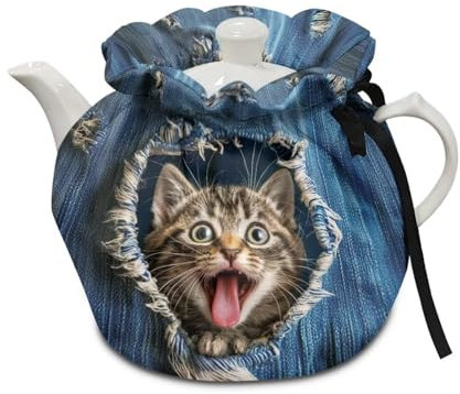 Poceacles Funny Cat Print Tea Cosy for Teapot Tea Pot Dust Cover Keep Warm Breakfast Pot Protector Cover Washable Kettle Cover for Teapot Coffee Pot for Hotel Tea Party Restaurant