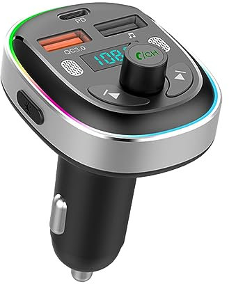 Bluetooth V5.3 FM Aux Transmitter Receiver Car Adapter, Car Quick Charger Universal, Radio Hands Free Kit MP3 Player QC3.0 & PD 30W Wireless in-Car 2 USB Ports Handsfree Calls Charging