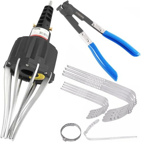 TECPO Herramienta de montaje de aire comprimido para manguitos de eje con pinzas de sujeción y abrazaderas largas [60-124 mm] corto [28-65 mm]