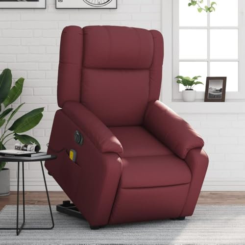 Homgoday Elektrischer Massagesessel mit Aufstehhilfe - Weinrot - Kunstleder - Wohnzimmer Model3205175