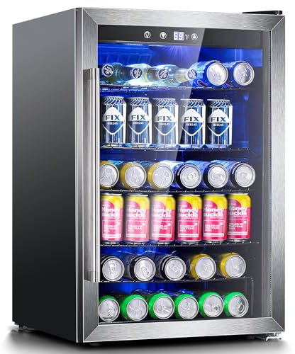 Antarctic Star - Refrigerador para bebidas, mini nevera de 145 latas, enfriador de vino no empotrado para soda cerveza o vino, puerta de vidrio, máquina dispensadora de bebidas pequeña, visualización