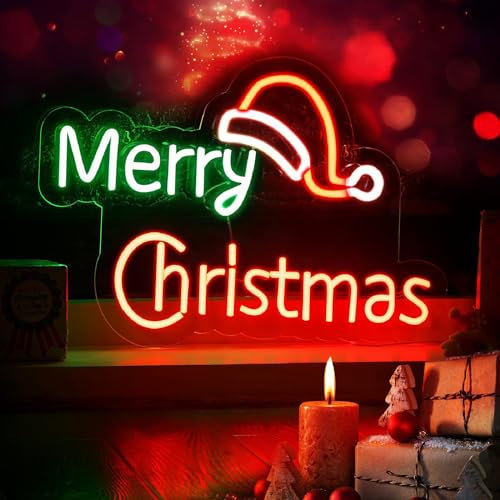 Xmas Neon Lights for Bedroom, Merry Christmas Neon Signs Indoor Outdoor Party Decorative Led Light Signs, Wall Decorations for Festive Holiday Decor