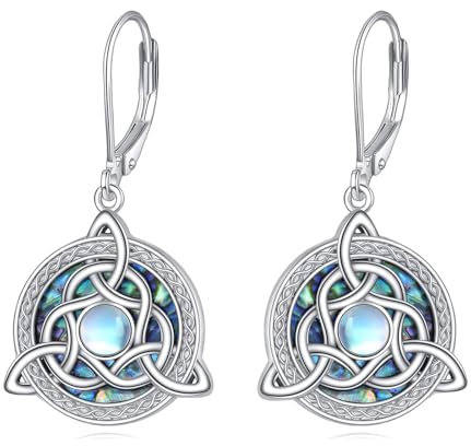 Keltische Mondstein Ohrringe für Damen925 Sterling Silber Dreifaltig Keitsknoten Tropfen Bügel Ohrringe Irischer Schmuck Geschenke für Mädchen (Mondstein Ohrringe)