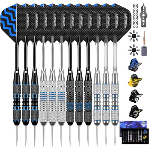 Turnart Dartpfeile mit Metallspitze, 12 Stück Profi Steeldarts mit Dart Case
