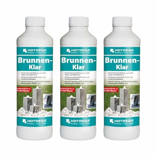 HOTREGA Brunnen-Klar 3x 500 ml | Brunnenreiniger gegen Kalk Algen und Bakterien | Für Innen- und Außenbereich | Geeignet für Zier- und Gartenanlagen