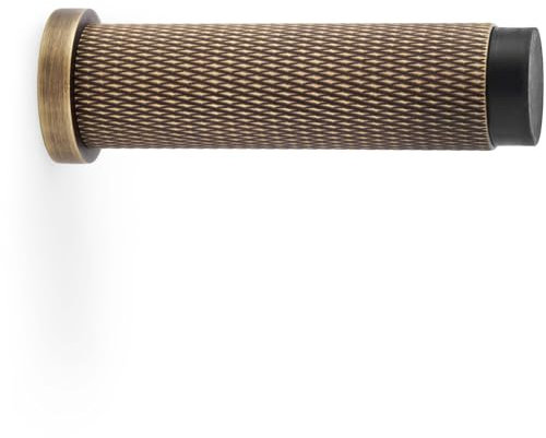 Rubber Tip Knurled Wall Mounted Doorstop - Antique Brass 75mm Cylinder Rose Door