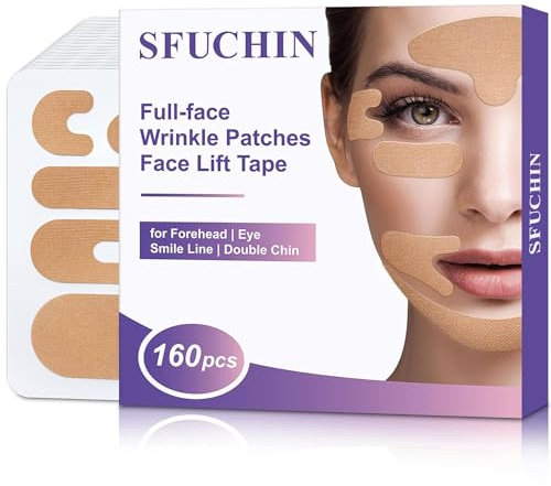 Face Tape - Zornesfalte Pflaster, Anti Falten Pflaster für Stirnfalten, Augen, Doppelkinn - Tape für Gesicht, Anti Wrinkle Patches, (beige)
