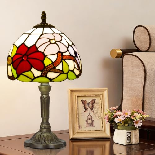 Ppbmocw Rose Flowers Tiffany Style Lamp,3 Color Temperatures,8 Inch | Stained Glass Table Lamp For Living Room