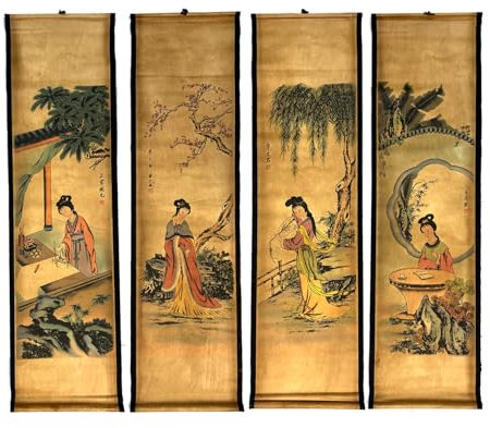 CIFIBIFUN Wandposter Asien, traditionelles Kunstdruck-Poster, Gemälde, orientalisch, 4 Paneele, super große Wanddekoration, Heimbüro-Dekoration (Super Old Aging Paper, c Four Beauty)