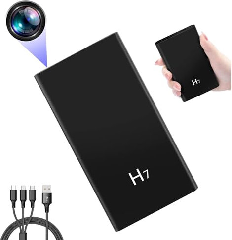 Nisanmoon Power Bank Kamera, Mini-Kamera mit 5000mAh Mobile Energie, HD 1080P Kleine Kamera mit Foto & Video & Nachtsicht und Loop-Aufnahme, Inklusive 3 in 1 USB Kabel