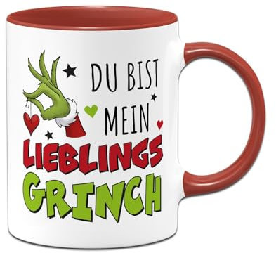 Tassenbrennerei Grinch Mug - Du bist mein LieblingsGrinch - Christmas Mug as a Gift for Boyfriend, Girlfriend - Coffee Mug for Men, Women (Red)
