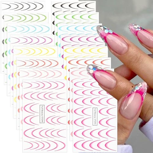 16pcs French Nagel Stickers Französisch Nagelsticker French Nails Nagelaufkleber Gradient French Tip Nail Sticker Nail Art Stickers Nageldesign Nailart Aufkleber Wasser Transferfolie Nägel Zubehör