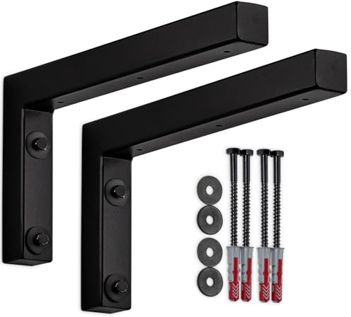 SOTECH 2er Set Wandkonsole L-Form 300 x 150 x 30 mm schwarz matt | pulverbeschichtet hochwertige Waschtischkonsolen zur Wandmontage, besonders geeignet für DIY-Projekte
