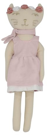Trois Kilos Sept Stoffpuppe für Babys – Geburt – Spielzeug zum Erwachen – Neugeborenes – Popeline aus 100% organischer Baumwolle – Katze – Rosa – 20 cm