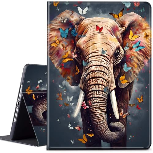 Étui pour Kindle 11{^>e<^} génération 6 (version 2024 et 2022), étui folio réglable en cuir PU avec fonction veille/réveil automatique pour liseuse Kindle Basic 2024, papillon éléphant