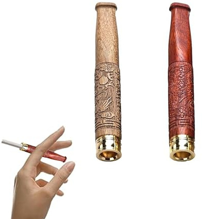 Cigarette Porte-Cigarette en Bois Massif Sculpté - 2 Pièces Réutilisables avec Filtre Amovible