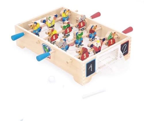 Janod - Wooden Mini Table Football for Children - Ice Hockey Theme - Encourages trading and sharing - FSC Product - From 3 Years - J03367