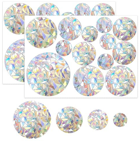 26 Stück Prisma Fensteraufkleber, Rund Sonnenfänger Sticker Regenbogen Fensterfolie Sonnenfänger Vogelschutz Anti Kollisions Fenster Aufkleber für Glasscheiben Deko Fensteraufkleber Vogelschutz