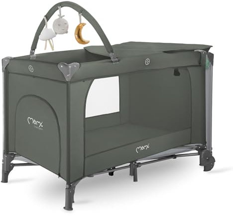 MoMi Kinder- und Baby-Reisebett-Set BELOVE PLUS 2-in-1, faltbar, 2 Schlafebenen für Babys bis 9 kg und Kinder bis 15 kg mit Kindermatratze, Spielbügel, Wickelauflage und Tragetasche