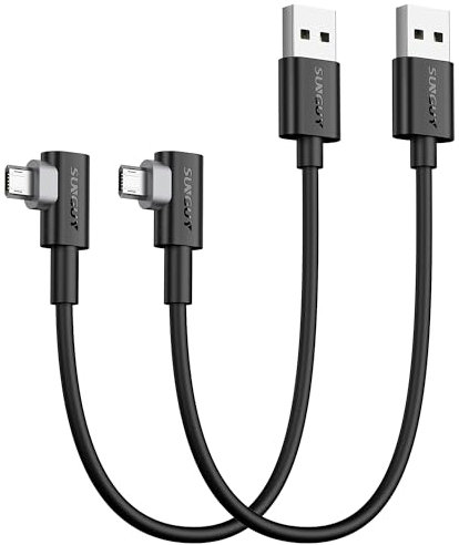 SUNGUY Cable micro USB, 90 ángulos, 0,3 m, 2 unidades USB a Micro USB, cable de carga USB 2.0, transferencia de datos compatible con Galaxy S7 Edge S6 S5, Moto E6 5 4, Xperia Z5, Kindle Fire, LG