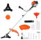 Débroussailleuse Thermique,62 cm³ - 2 Temps Débroussailleuse Essence, 2 en 1 Coupe-Bordure, avec Tête Double Fil et Lame 3 Dents, 2.5 KW,1.1 L Réservoir,Régulateur de Puissance (Orange)
