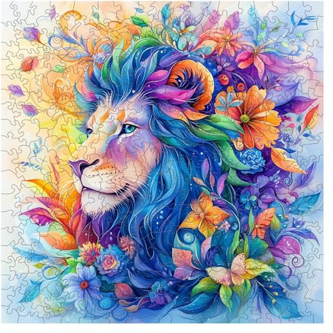 BYHEARTOHOME Wooden Puzzles for Adults - 300 Pieces Watercolor Lion Puzzle - Unique Animal Shapes Wooden Jigsaw Puzzles for Adults - Eco-Friendly Home Office Decor (M-11.02 * 11.02in)