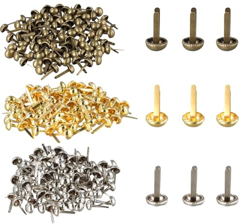 300 Stück Musterbeutelklammern, Mini Brads, Rundkopfklammern, Metall Musterklammern, Musterbeutelklammer, für Schule Büro Papier, Scrapbooking, Basteln Handwerk DIY (8 X 19 mm) (Gold, Silber, Bronze)