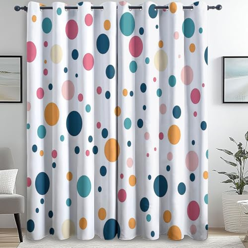 Vorhänge Blickdichte mit Ösen Gardinen, Abstrakt Geometrisch Punkte Drucken Farbe Verdunkelungsvorhang, H166 x B75 cm (2er Pack) für Schlafzimmer Wohnzimmer Geräuschreduzierung