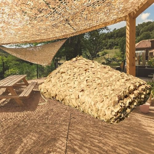 Tarnnetz Sandgelb Sonnenschutz Netz, 4x5m Outdoor Camouflage Net Sonnenschutznetze für Party Dekoration, Sonnensegel für Jagd Camping Outdoor Militär Sichtschutz Garten