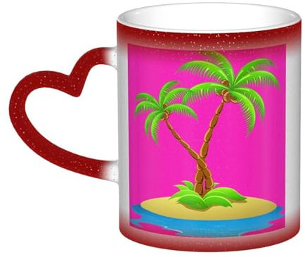 Longzehao 3D Palm Tree Print Ceramic Color changing mug in the sky,Heat Changing Mugs Coffee Mug Tea Cup.